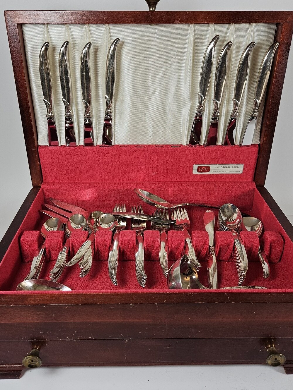 MCM 1847 Rogers Bros 53 Pc Flair Silverware Serving Set With Wooden Case